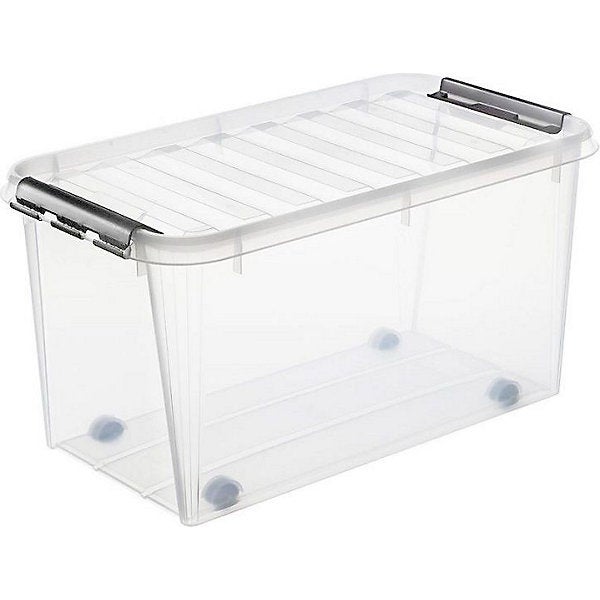 Grande Caisse de rangement à roulettes 70 litres - Clips Noirs | Leroy ...