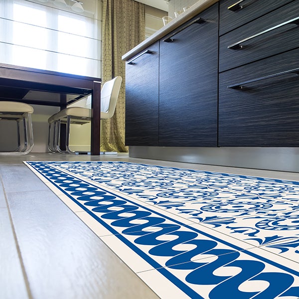 Lot De 3 Tapis De Cuisine Antidérapants Lavables - Motif Abstrait Bleu Et Gris - 50x120cm + 2x 50x80cm