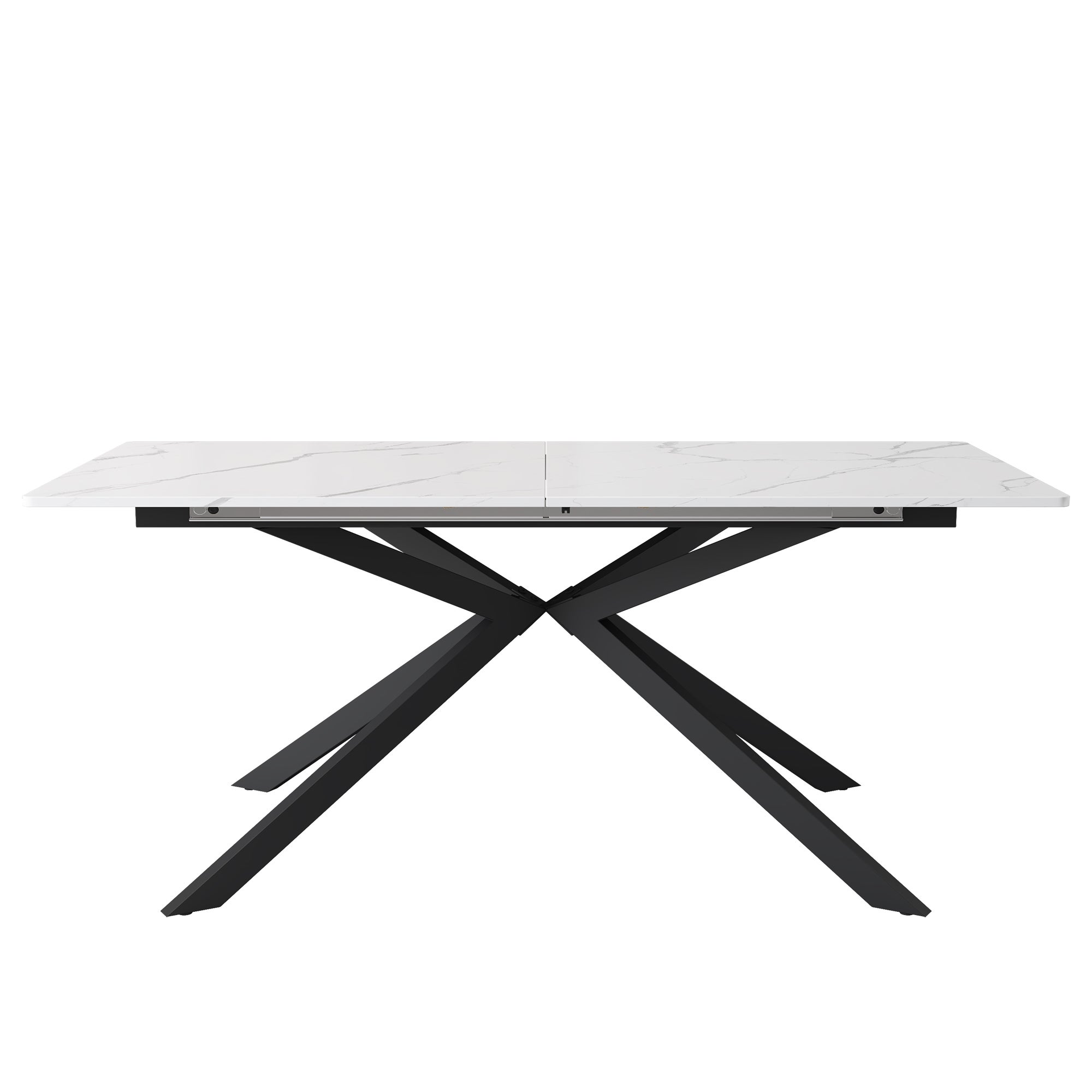 Rozkładany stół jadalny dla 4-6 osób - Dł. 150/180 x Szer. 70 x Wys. 76 cm - Nogi z płyty MDF i metalu - Blat imitujący marmur - Biały - 8