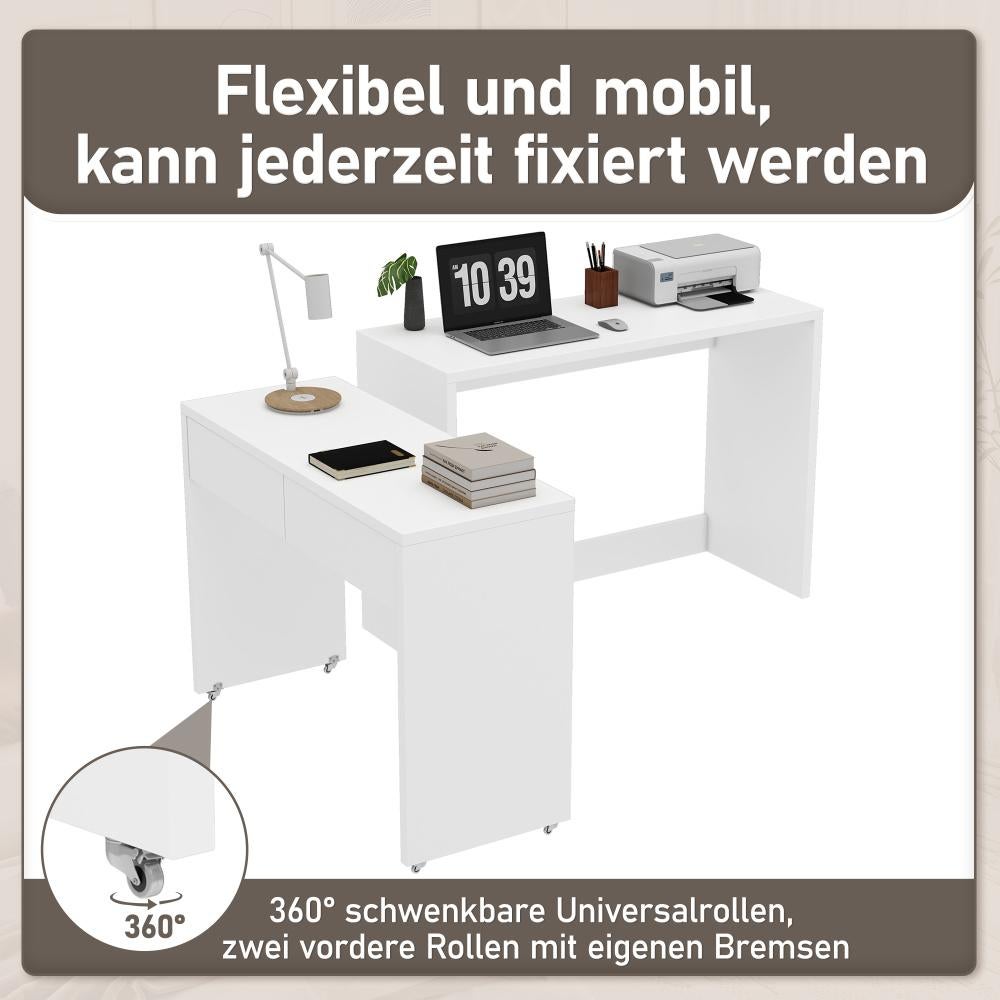 Bureau compact 2-en-1 avec commode intégrée, pliable et mobile, bois massif 1,8 cm, roulettes avec frein, multifonction pour petits espaces - 3