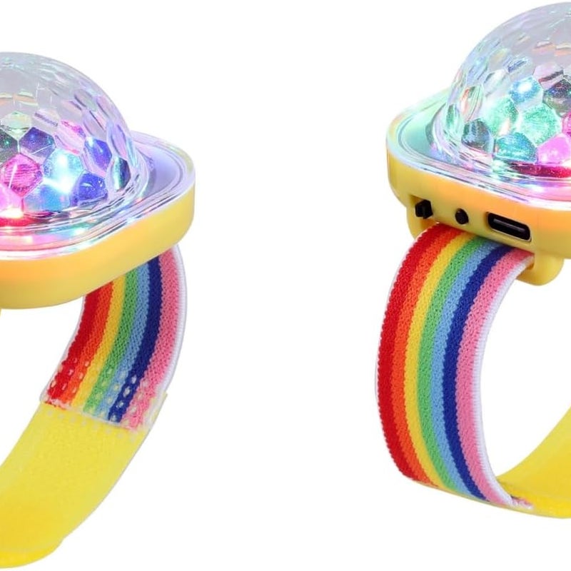 Zestaw 2 mini przenośnych świateł LED, kula dyskotekowa, bransoletka USB, dla dzieci, na imprezy (żółty)