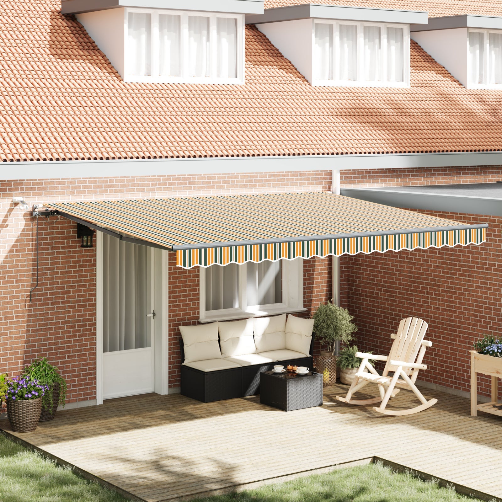 Vidaxl toldo retráctil automático con led verde y amarillo 450x350 cm, vidaxl tela de reemplazo para toldo de 4.5x3.5 m verde y amarillo