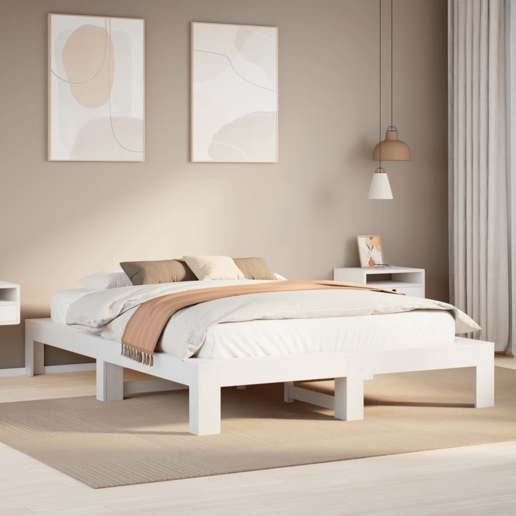 Rama łóżka bez materaca, biała, 150x200 cm, lite drewno sosnowe vidaXL