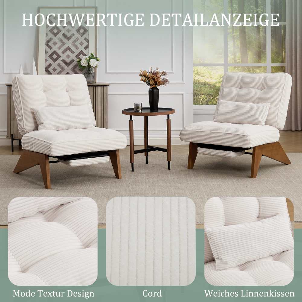 Fauteuil relax moderne en velours côtelé réglable avec repose-pieds, coussin lombaire et pieds en bois massif - 3