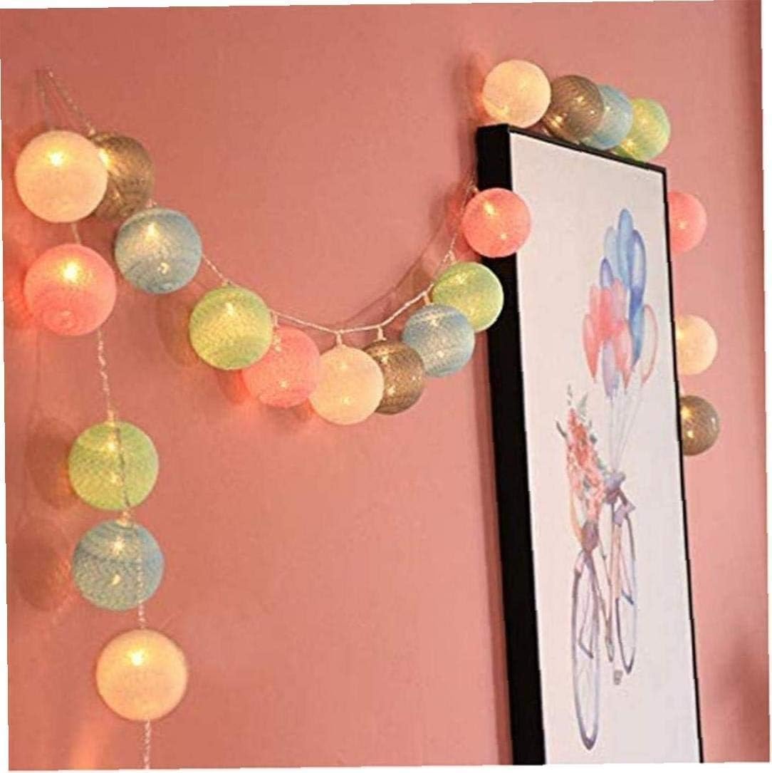 Bande lumineuse boules de coton - 3 m 20 LED - Couleur macaron - Alimentation par piles - Lumière blanche chaude (avec flash) - 4