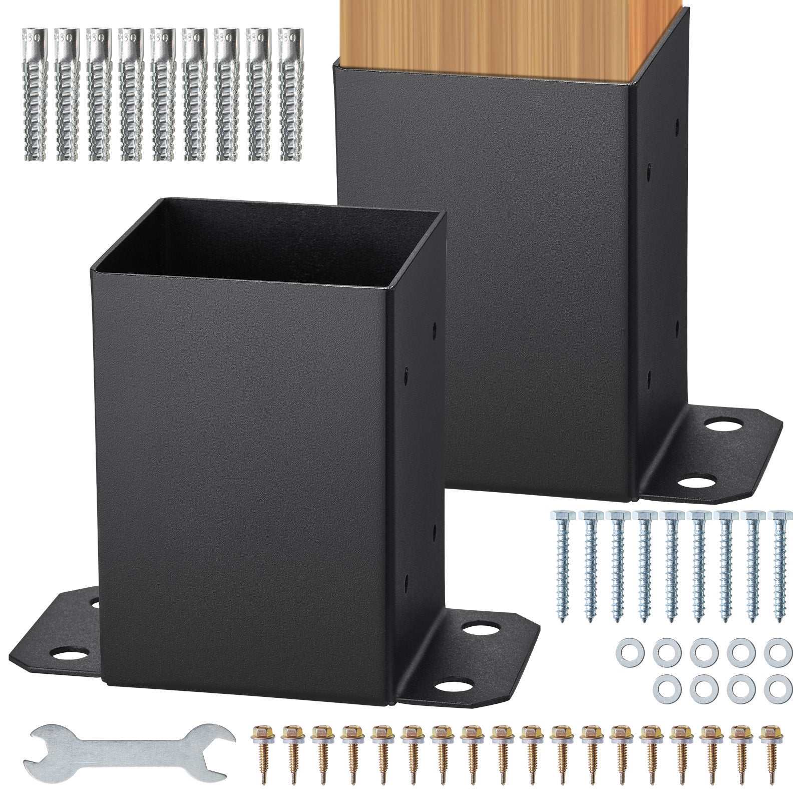 Lot de 2 Suport VEVOR pentru stâlp din 102x102 mm,Bază pentru stâlpi interioare 91x91 mm, Oțel carbon Acoperire în pulbere Fixare pentru stâlp