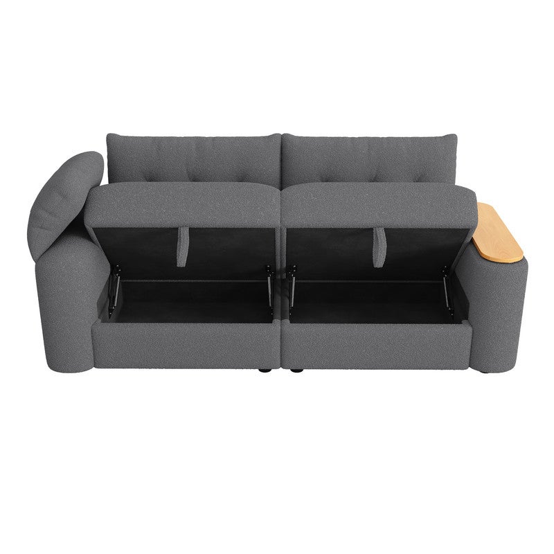Canapé Modulaire 3 Places avec Rangement Intégré, Canapé d'Appoint avec Table Amovible - 207.5 x 80 x 87 cm - Gris - 6