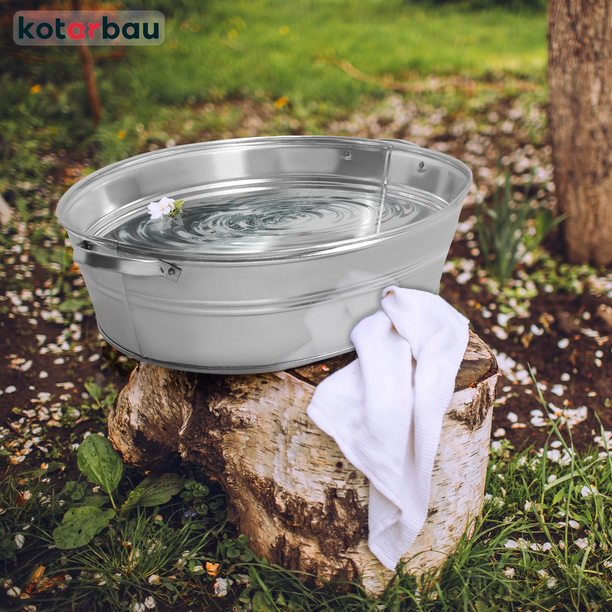 Bassine Zinc - Acier Galvanisé - 27L - Argent - Jardiniere Zinc - avec Poignées - Rustique KOTARBAU - 6