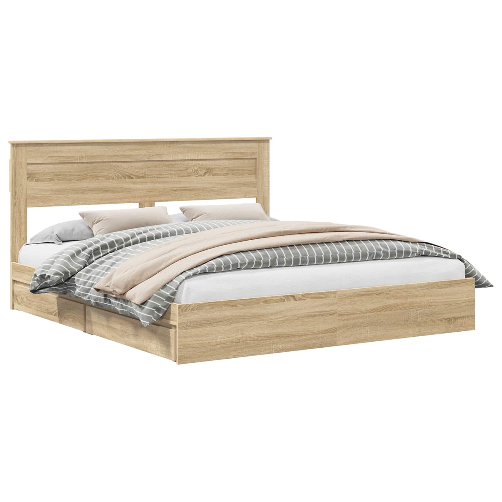 Lit de rangement chêne 180 x 200 cm panneau de bois - 2