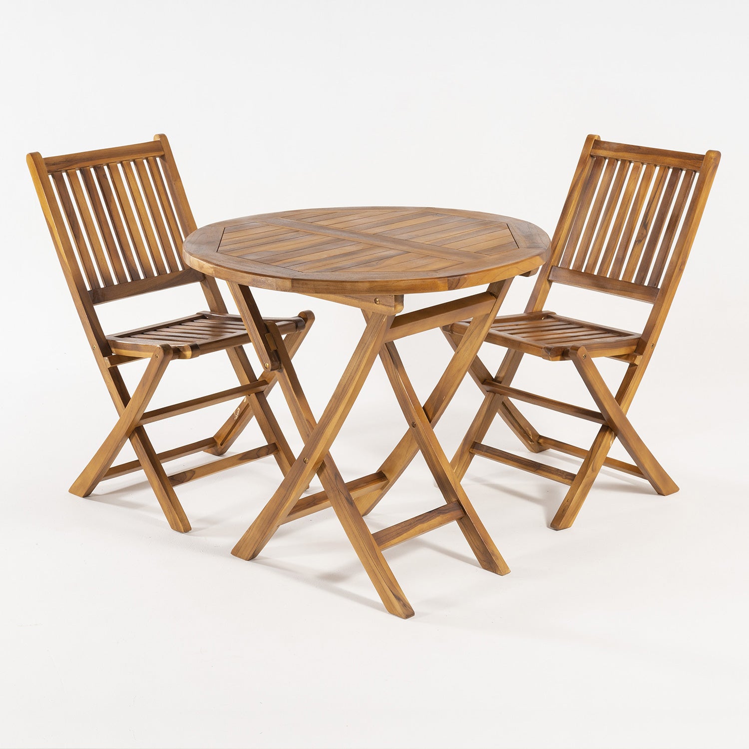 Conjunto de exterior de 2 sillas plegables y mesa de teca maciza de 80 cm - 3