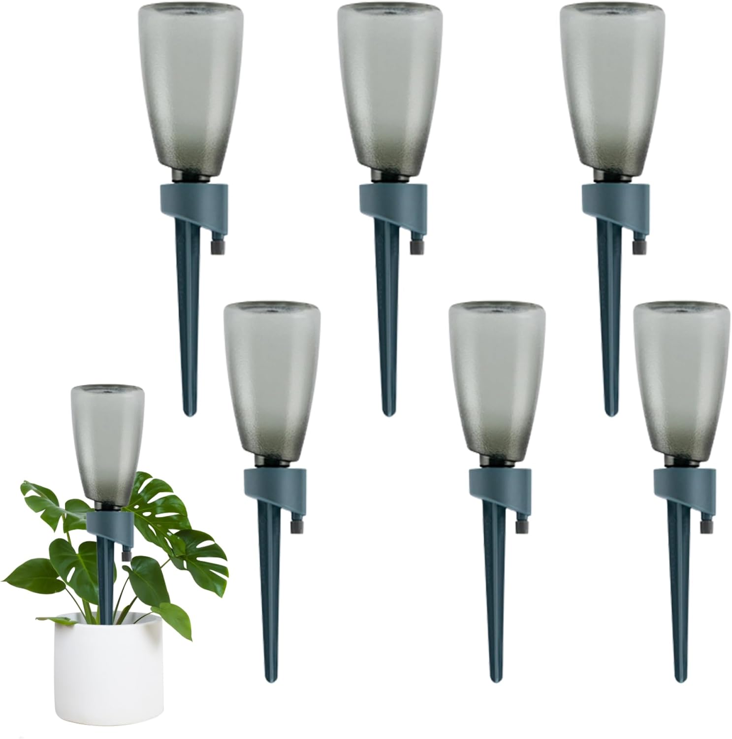 Automatyczny system nawadniania roślin i kwiatów, 6 szt., 500 ml, z zaworem regulującym o wolnym przepływie, niebieski