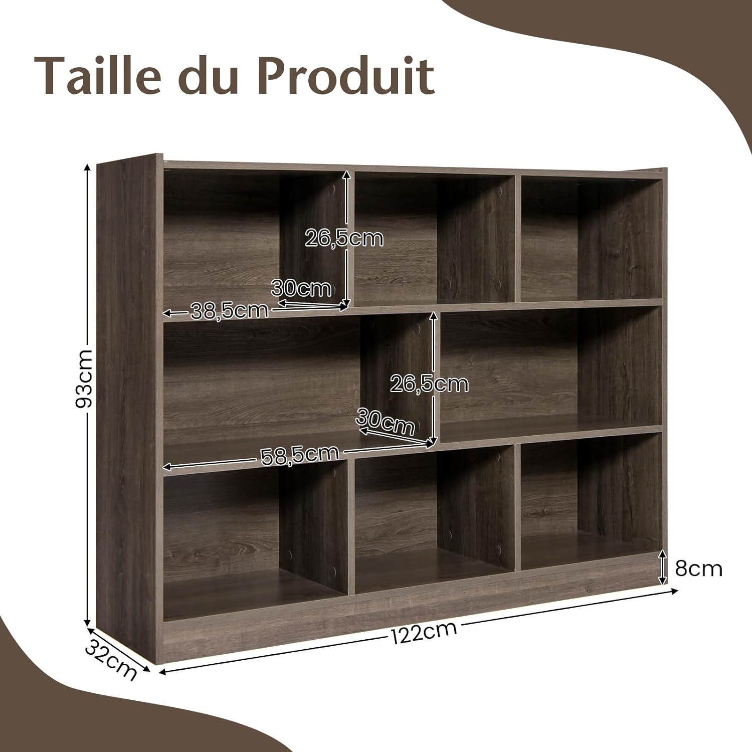 Scaffale Multiuso a 3 Livelli, Mobiletto Espositore Moderno a 8 Cubi, Libreria di Legno per Bambini, Organizer Giocattoli per Camera da Letto, - 4