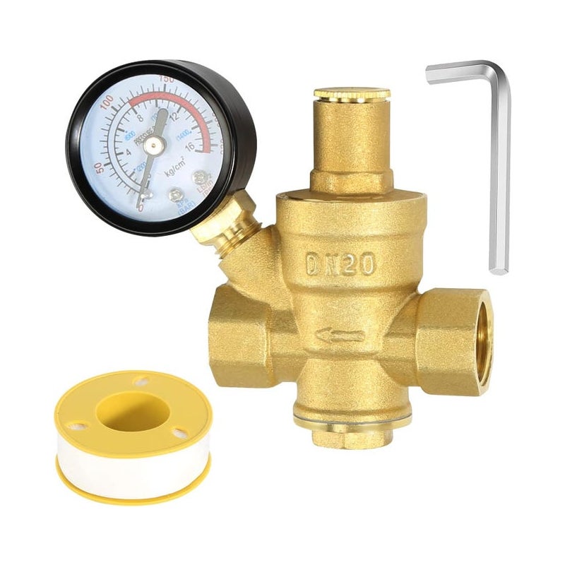 Reduktor ciśnienia wody DN20 z manometrem ciśnienia wody, wykonany z mosiądzu o wysokiej twardości, ogranicznik ciśnienia reduktora ciśnienia wody