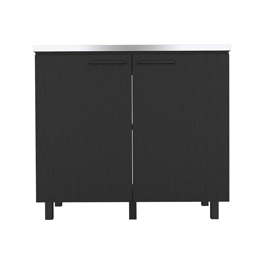 Mueble bajo auxiliar Napoles en melamina con encimera de acero inoxidable , 89 cm X 100 cm X 52.5 cm , Negro - 2