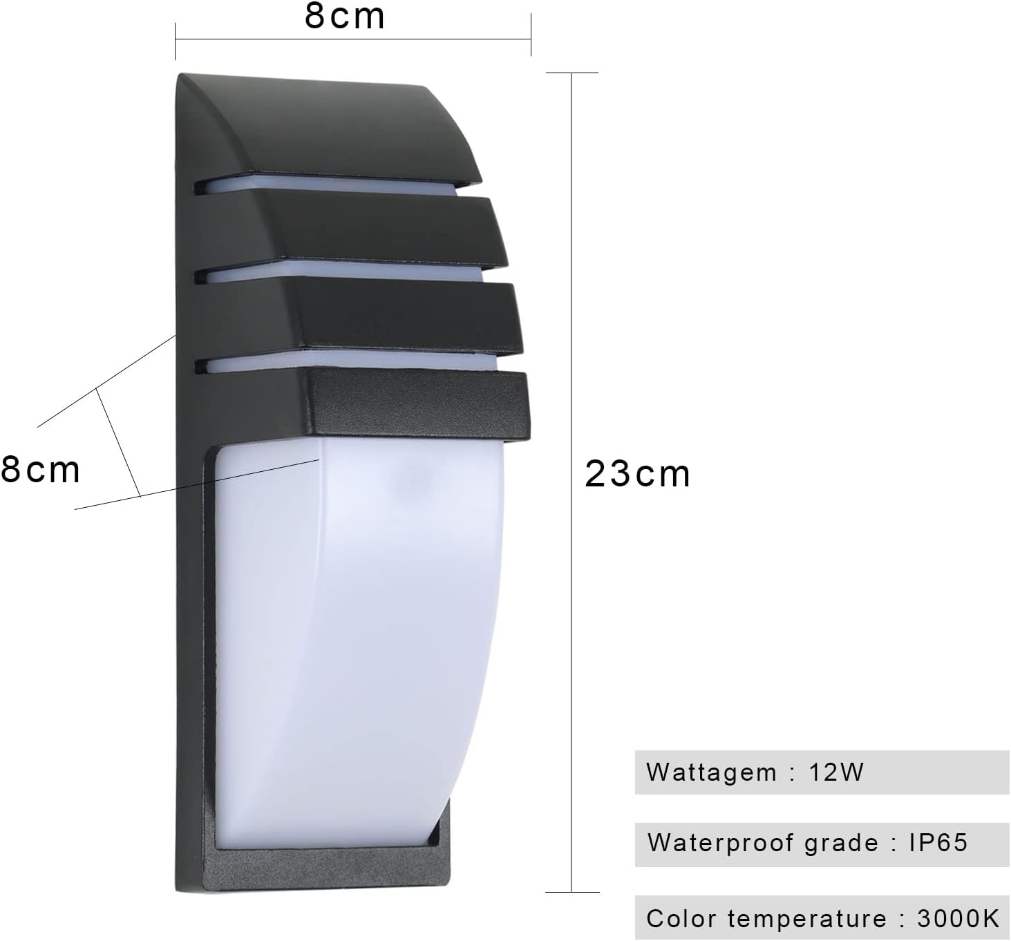 2 pezzi Applique da Esterno Impermeabile IP65 Lampada da parete a LED Bianco Caldo 3000K Per Ingresso Cortile Giardino Terrazza Balcone Garage Nero - 5
