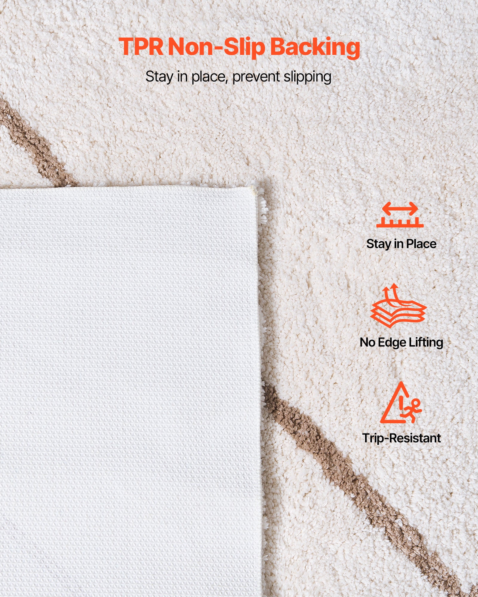 Tapis Poil Long VEVOR 2,44 x 3,05 m, Intérieur Rectangulaire en Peluche Moelleux Résistant Envers Antidérapant pour Salon, Chambre, Véranda, Beige - 6