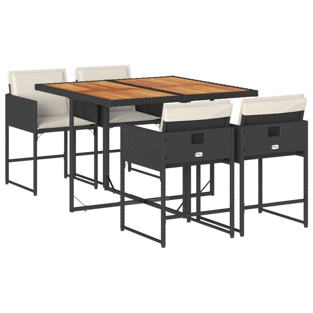 Set de muebles jardín 5 piezas con cojines ratán sintético negro - 2