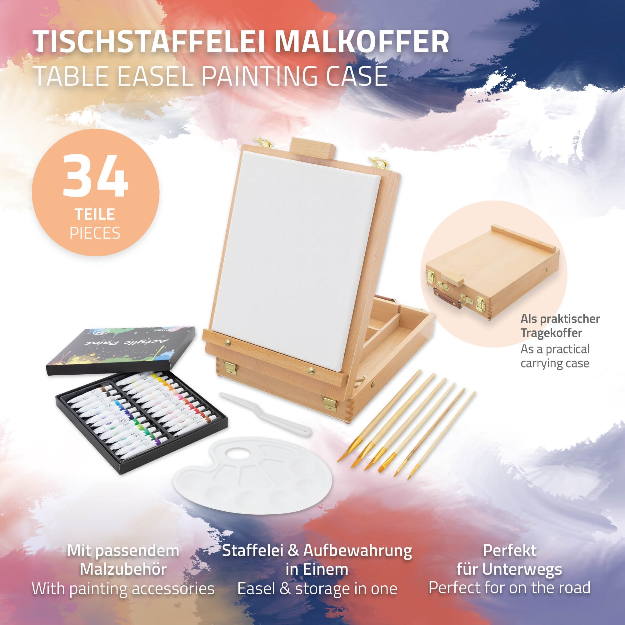 Set Di 24 Colori Acrilici Kolor Kingdom Con 3 Pennelli, 12 Ml Ciascuno, Vivaci, Atossici, Per Tela, Legno, Ceramica, Tessuto
