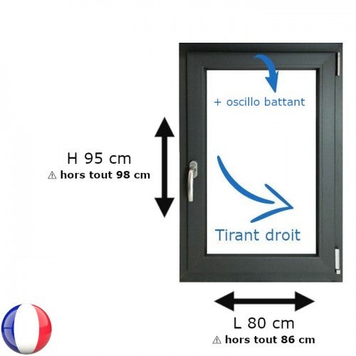 Fenêtre PVC 1 vantail H 95 x L 80 cm OB anthracite pour pose en neuf - tirant droit