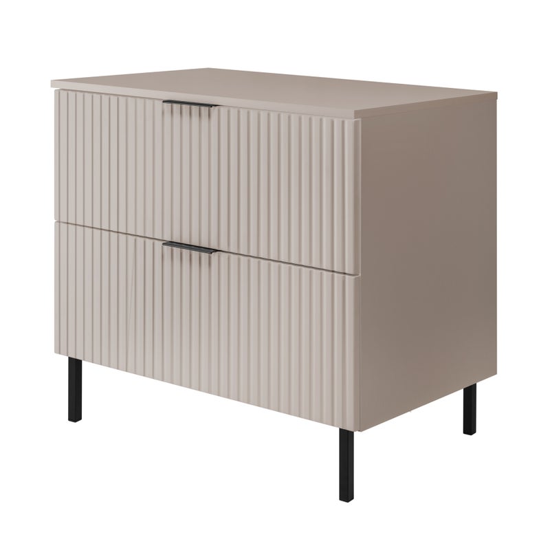 Szafka pod umywalkę z blatem FLOW 80 cm kaszmir 2 kolory uchwytów nóżki w zestawie ryflowane fronty