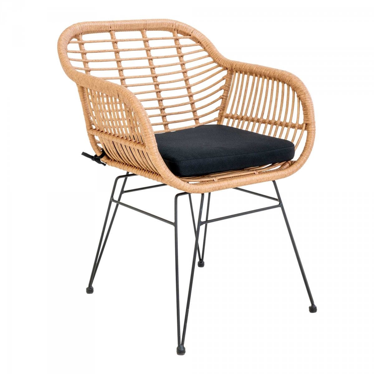 Chaise avec accoudoirs aspect rotin avec coussin AMIO | Leroy Merlin