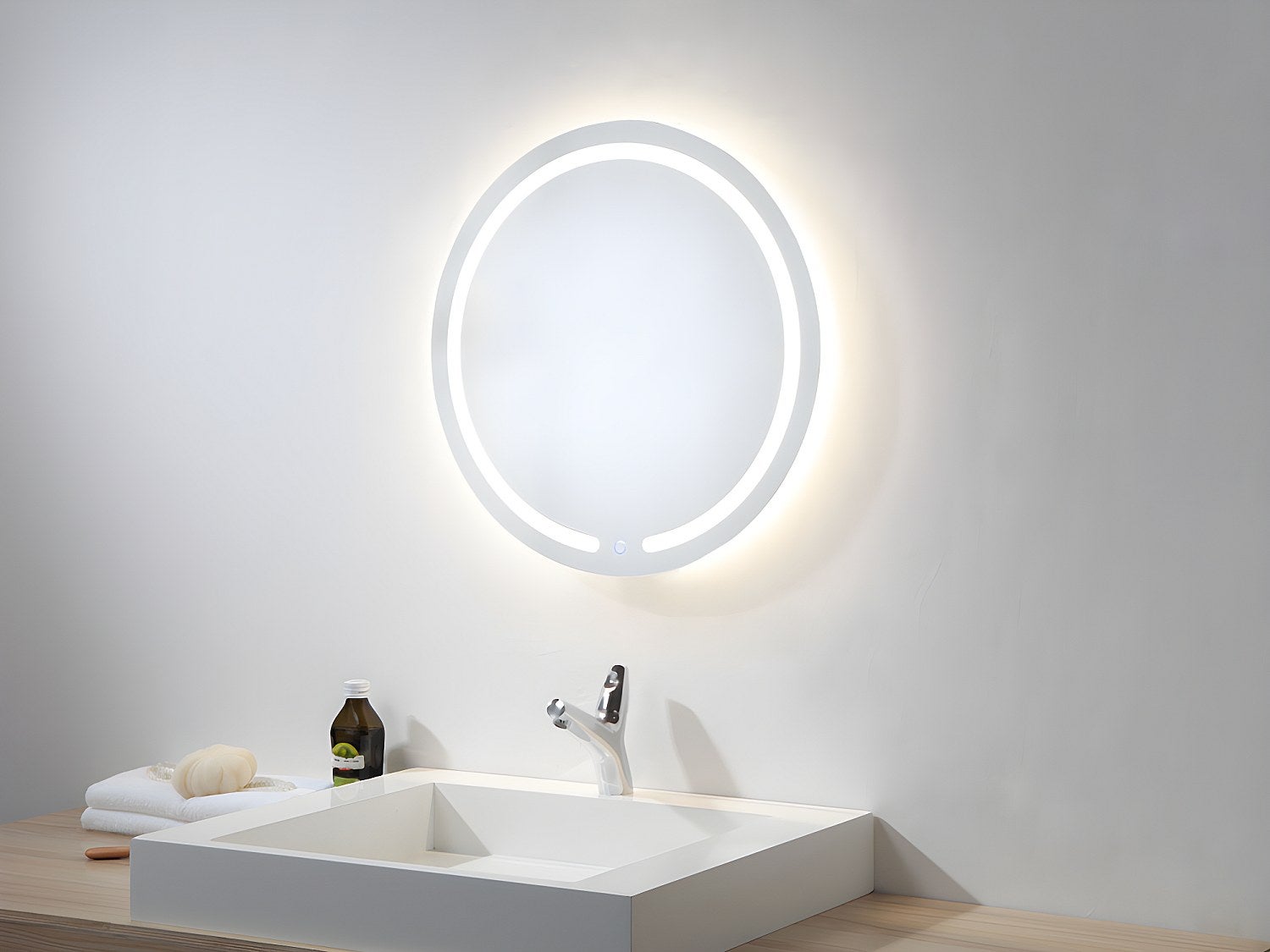 Miroir de salle de bain lumineux rond à leds NEREA - D. 60 cm - 6