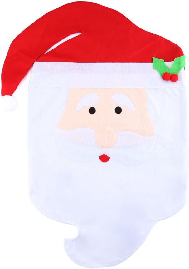 Set di 2 coprisedili per sedia da pranzo con cappello di Babbo Natale, per sedie da cucina, colore: rosso e bianco