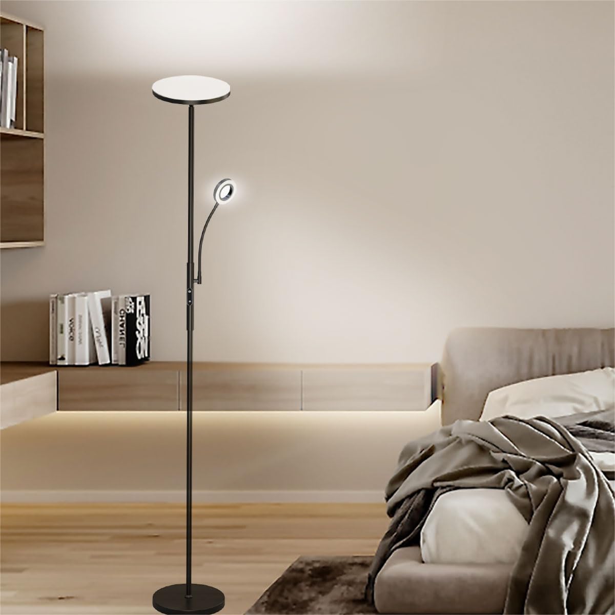 Amdelne Lampadaire LED, 30W+5W 2500LM, dimmable et contrôle des couleurs 3000K-6000K, avec télécommande magnétique Noir - 5