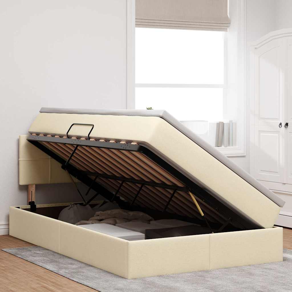 Lit avec rangement et matelas, velours, crème, pour la chambre, 120 × 200 cm - 4