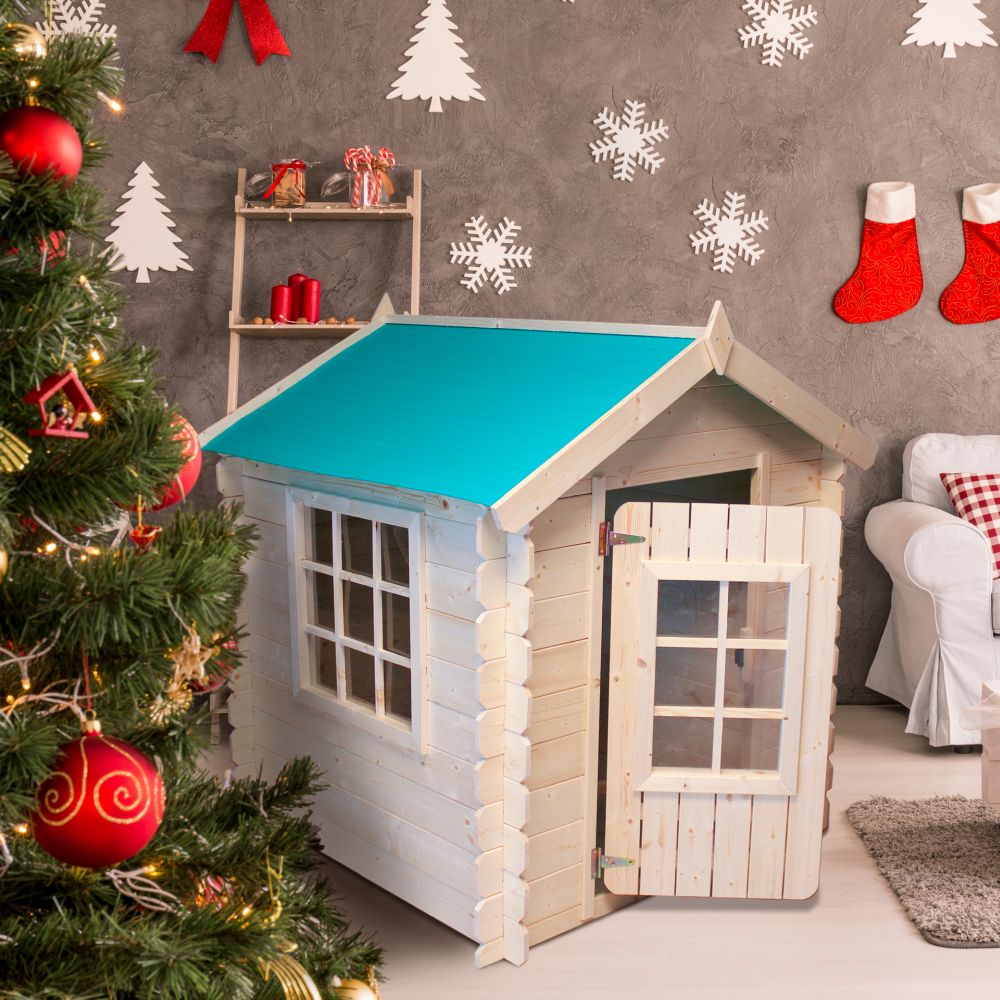 Maison en bois pour enfants -Toit vert- Maison de jeux pour l'extérieur 111x113xH121cm/0.9 m2 - maison jardin enfant exterieur bois Timbela M570Z-1 - 6