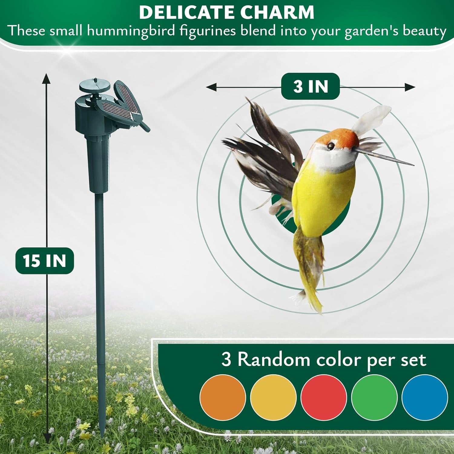 Lot de 3 Colibris Solaires Décoratifs – Oiseaux Mouvants sur Piquet pour Jardin et Balcon - 2