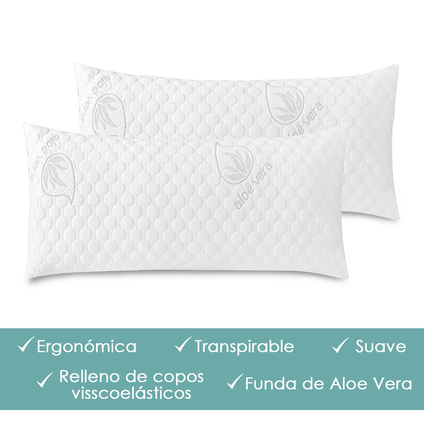 Almohada de Copos Viscoelásticos, Tejido Strech de Aloe Vera- 70 cm - 4