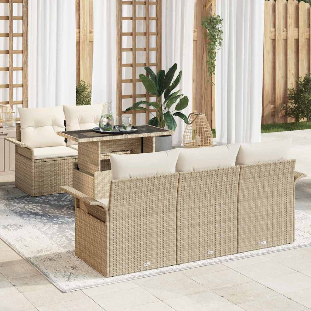 Zestaw Sof na Ogród z poduszką 6 pcs Beżowy Rattan poli vidaXL