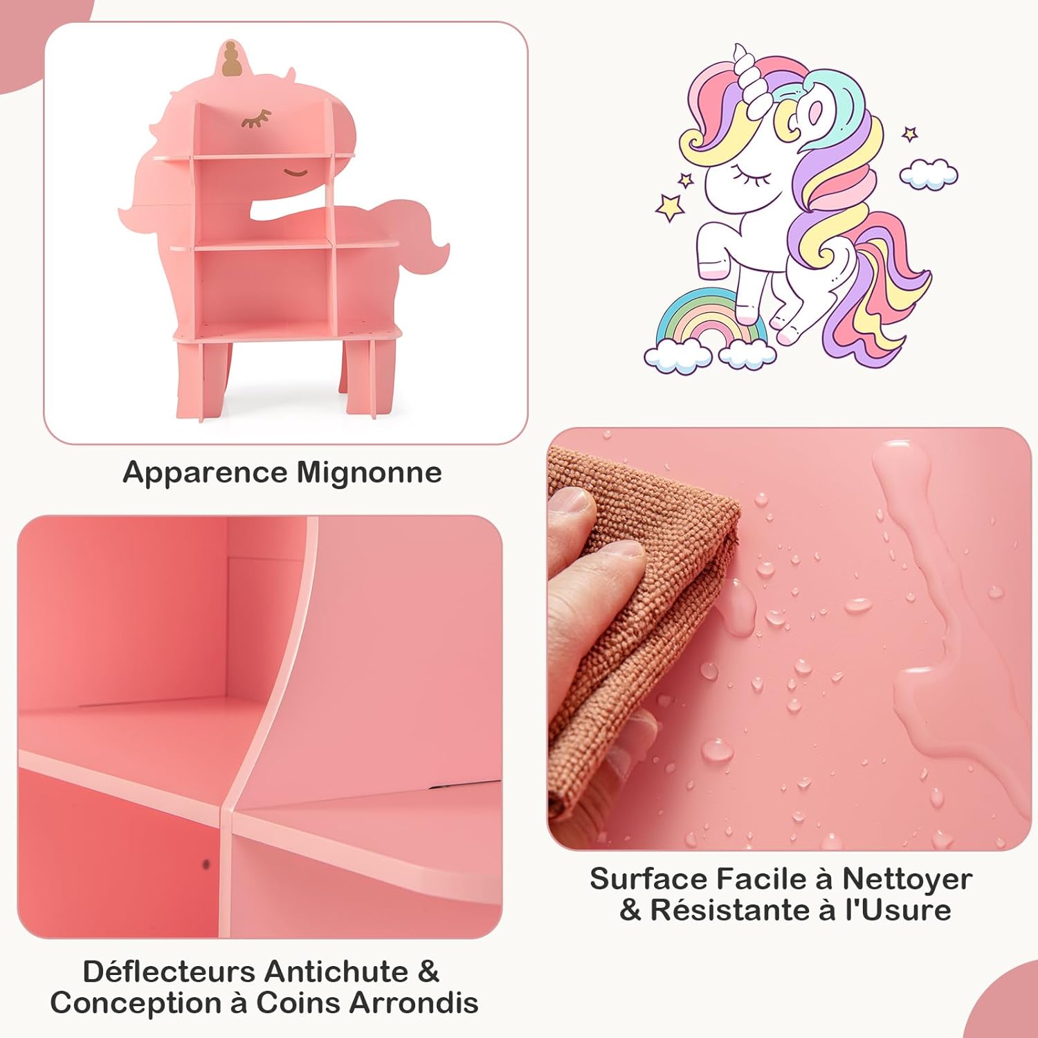 Libreria in Legno per Bambini, Organizzatore di Archiviazione Giocattoli con Ripiani, Adorabile Scaffale con Anti-Ribaltamento per Stanza dei - 8