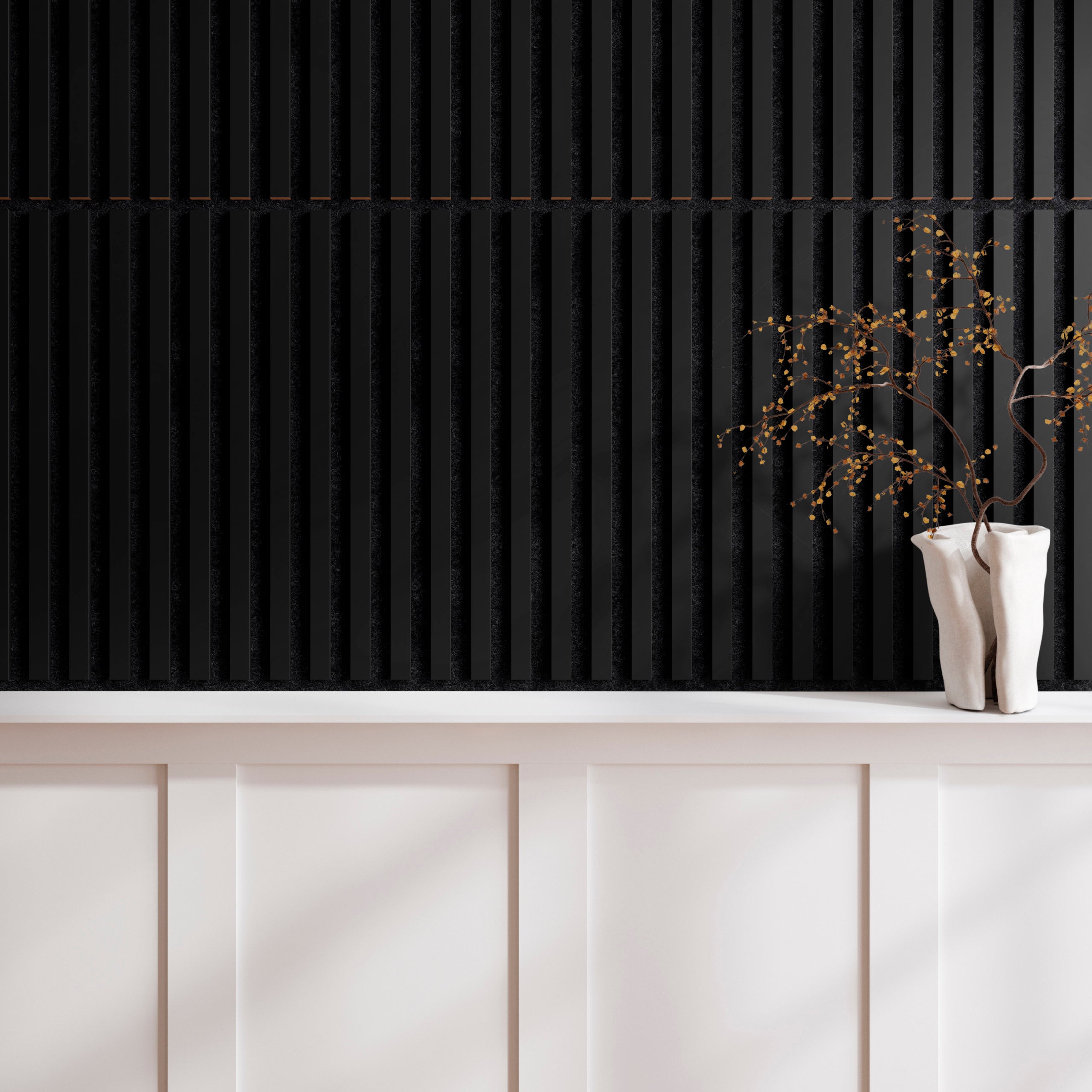 Panneau Tasseau Acoustique effet tasseau bois en feutre 605mm x 605mm noir sur noir Linea Proline Stegu - 2