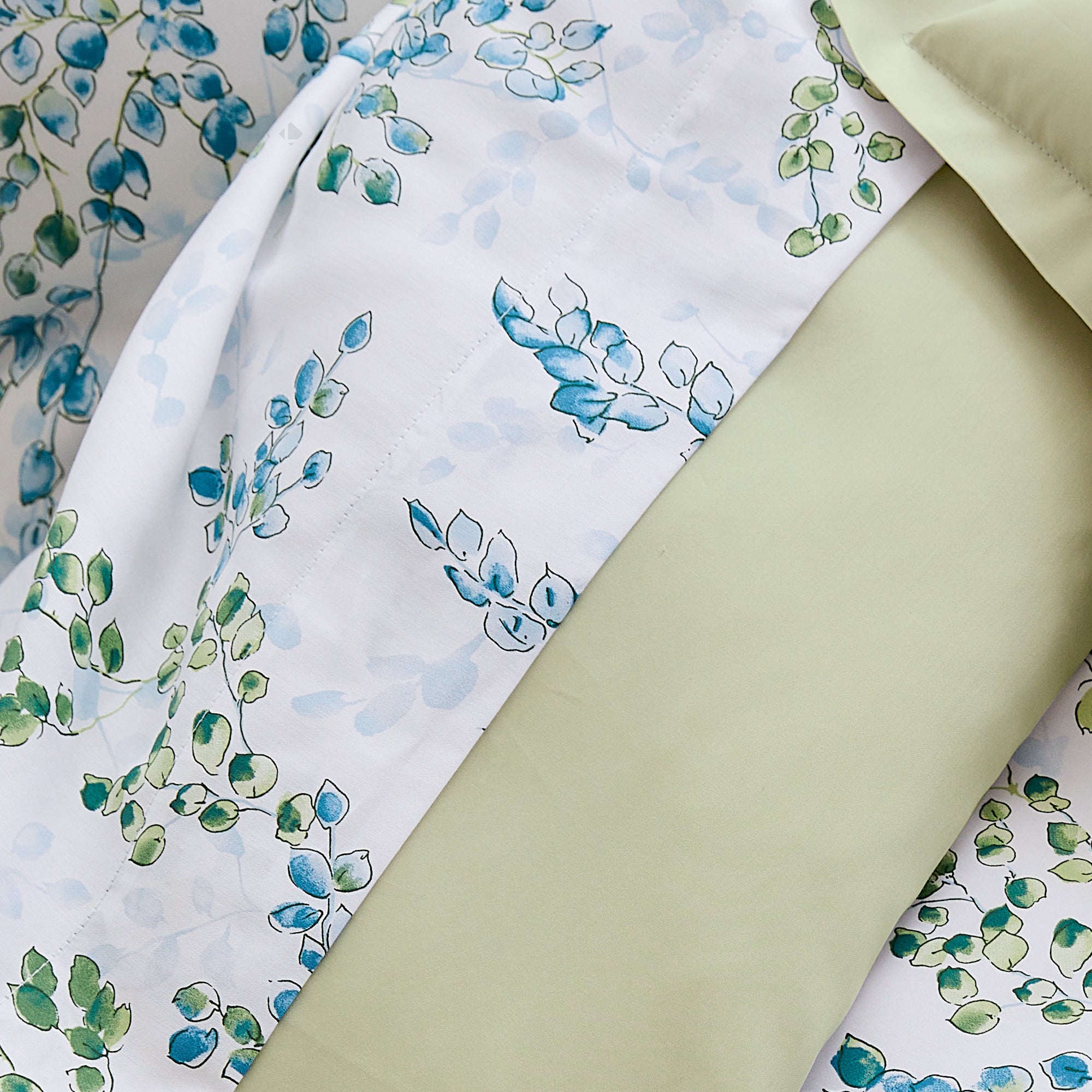 Drap plat 280x325 cm satin de coton ANGÈLE vert tilleul - 2