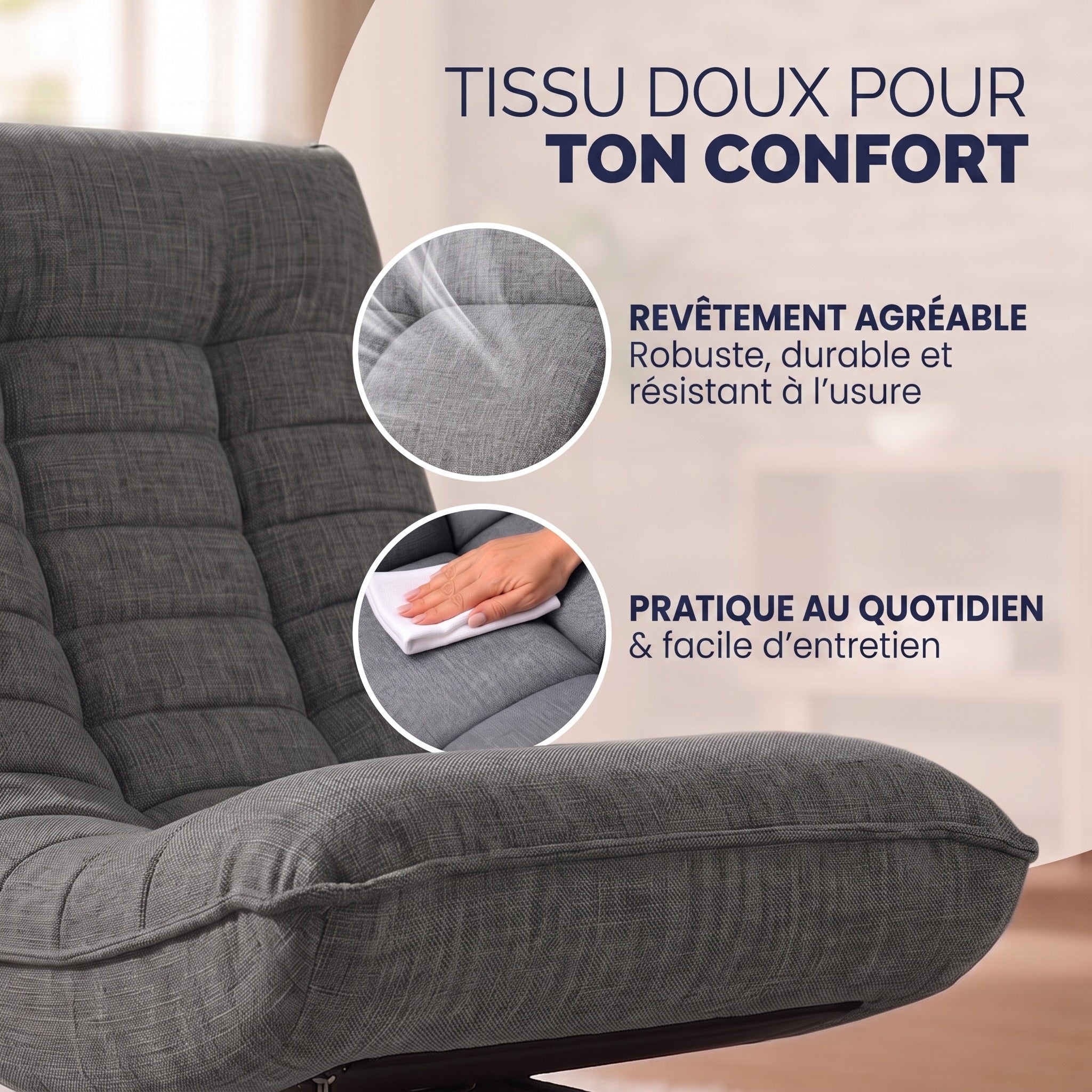 CASARIA Fauteuil tout confort pivotant 360 degrés gris - 6