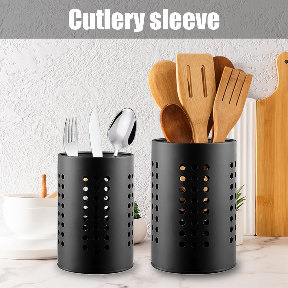 Étagère de rangement pour ustensiles de cuisine, 2 paniers/supports à couverts en acier inoxydable, utilisés pour organiser les ustensiles. - 2