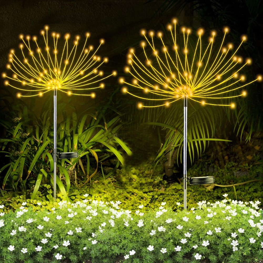 Zestaw 2 Solarnych Lamp Sztucznych Ogni - 120 LED - 40 Drutów Miedzianych - Dekoracja Ogrodowa - Do Alejek, Ścieżek, Ogrodu, Dekoracja Świąteczna