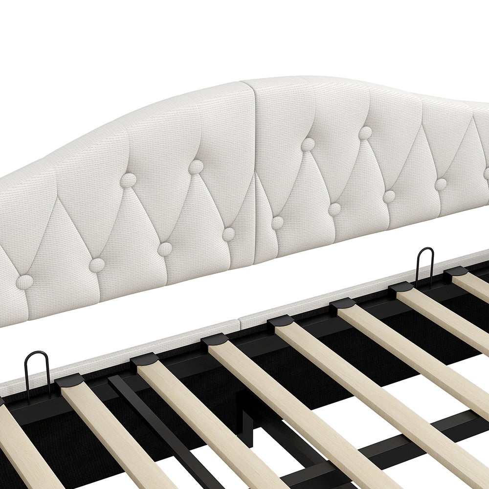 Rozkładana sofa 90 x 200 cm, z paskiem LED, hydraulicznym schowkiem, kolor beżowy - 7