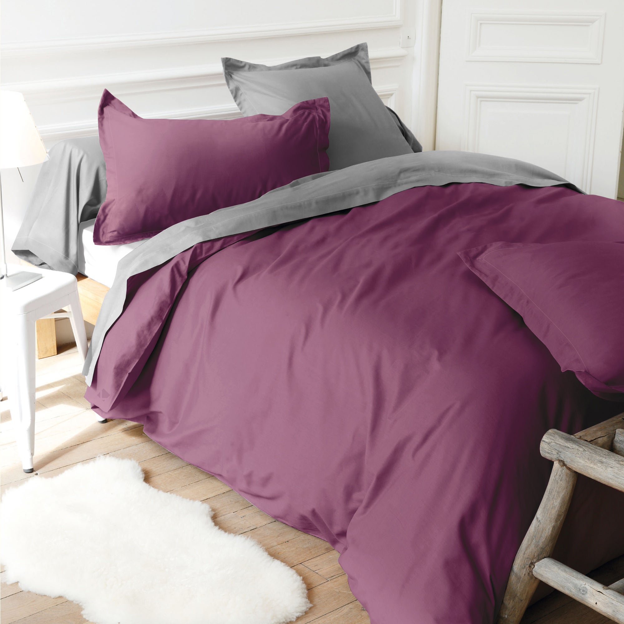 Drap housse uni 90x210 cm bonnet 30 cm coton ALTO Raisin - 2