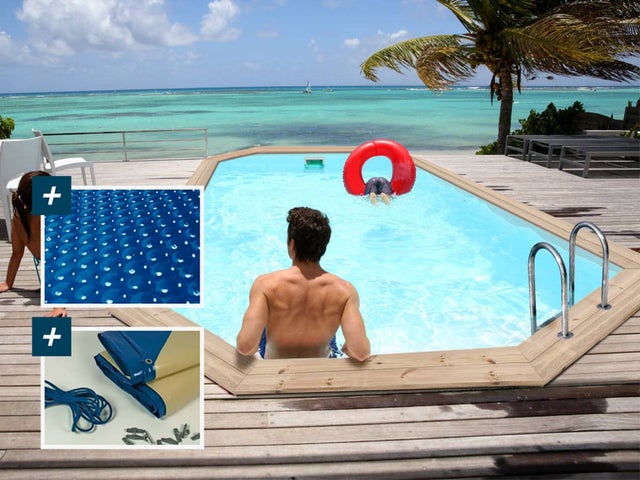 Piscine hors sol bois, Cordoue, 3.48 x 2.15 x 1.18 m + Bâche à bulles 180 µ, Bâche hiver 280 g/m²