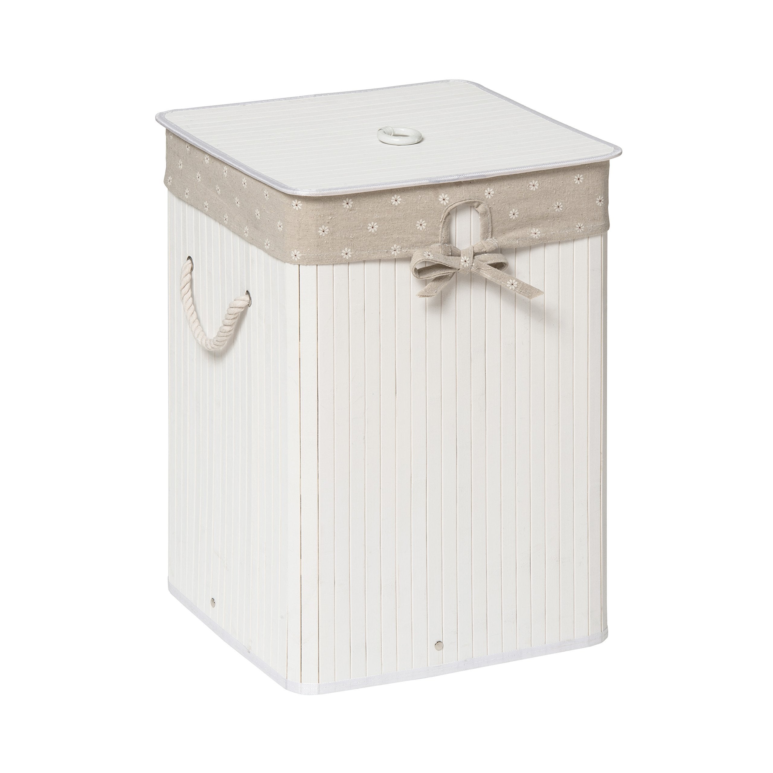 Compactor Cesto Biancheria Angolare Pieghevole In Bambù – 35x35x60 Cm Con Fodera E Coperchio
