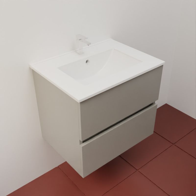 Meuble salle de bain suspendu 60 cm ROSALY INOX- Gris- Plan vasque en Céramique - 2