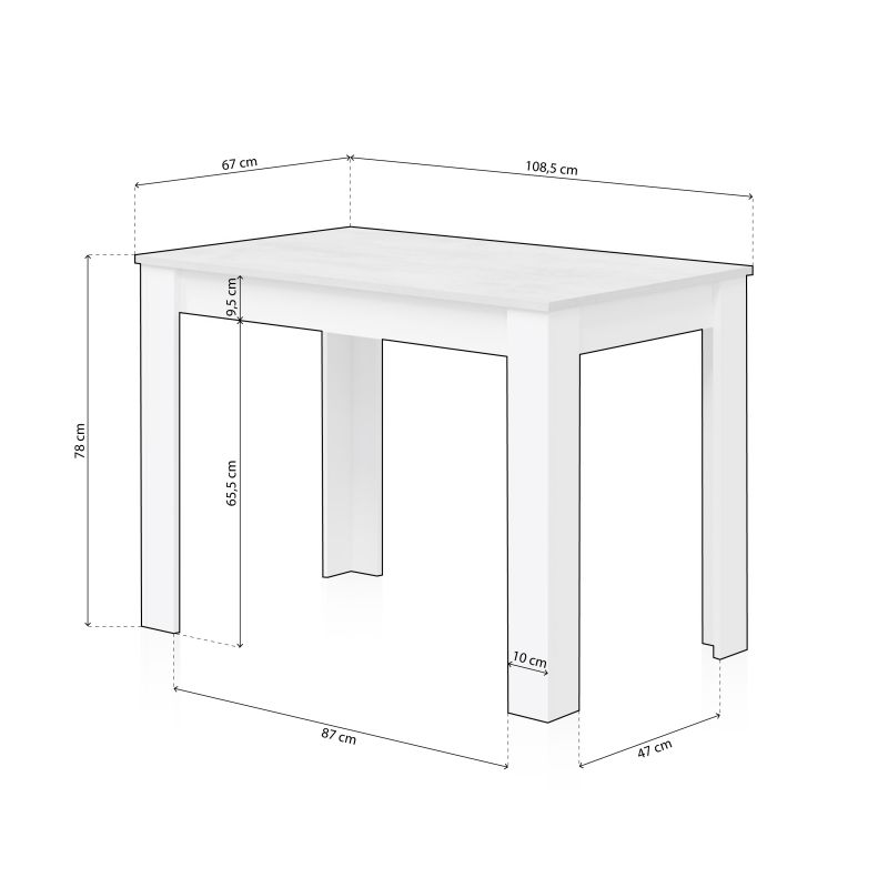 Table a manger - CLoe - Rectangulaire - Blanc Artik / Béton - 109 x 67 x 78 cm - 7
