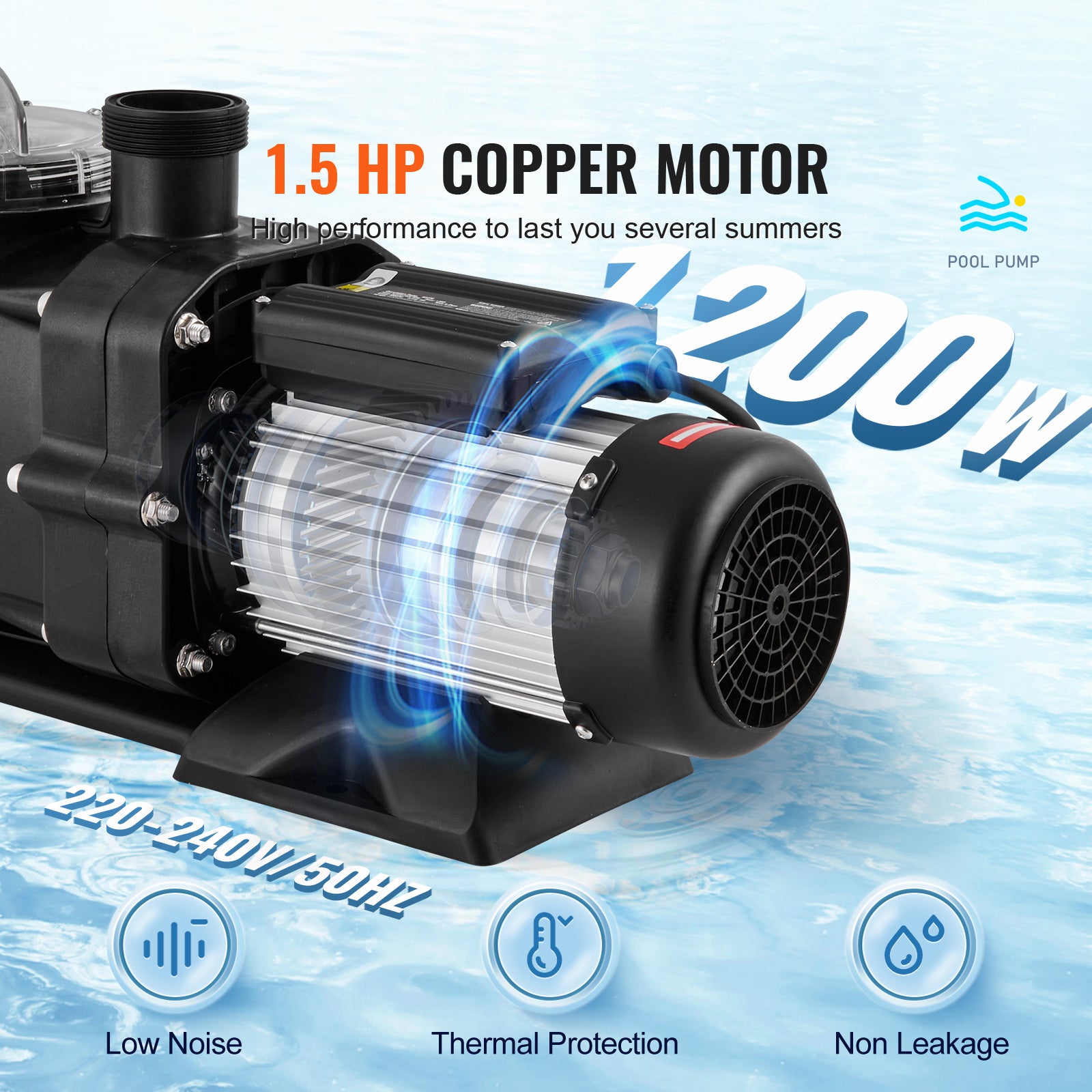 Pompe de piscine hors sol SucceBuy 1,5 CV,100 GPM,220 V,2 850 tr/min,hauteur max. 15 m,avec panier filtrant - 5