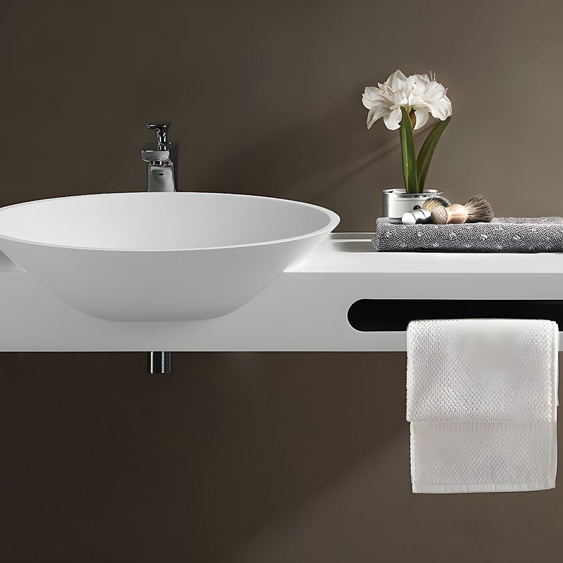 Umywalka wisząca z litą powierzchnią z wieszakiem na ręczniki – Biała – Szer. 100 x Głęb. 54 x Wys. 20 cm – YUMIKO