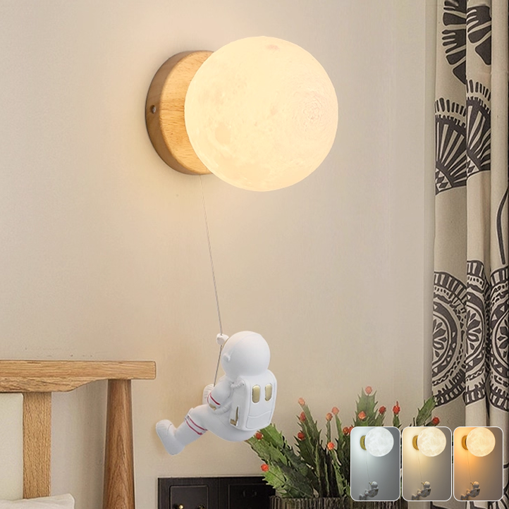Lampa ścienna z żarówką lampka nocna LED Astronauta Księżyc designerska lampa ścienna kreatywna lampka nocna temperatury barwowe prezenty świąteczne