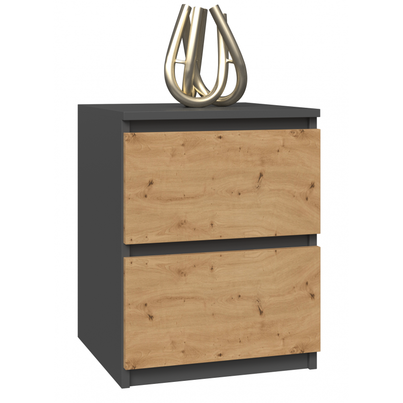 Szafka Nocna Topeshop W2 Stolik Nocny 2 Szuflady Antracyt DąbArtisan 40x40x52 cm 1 szt.