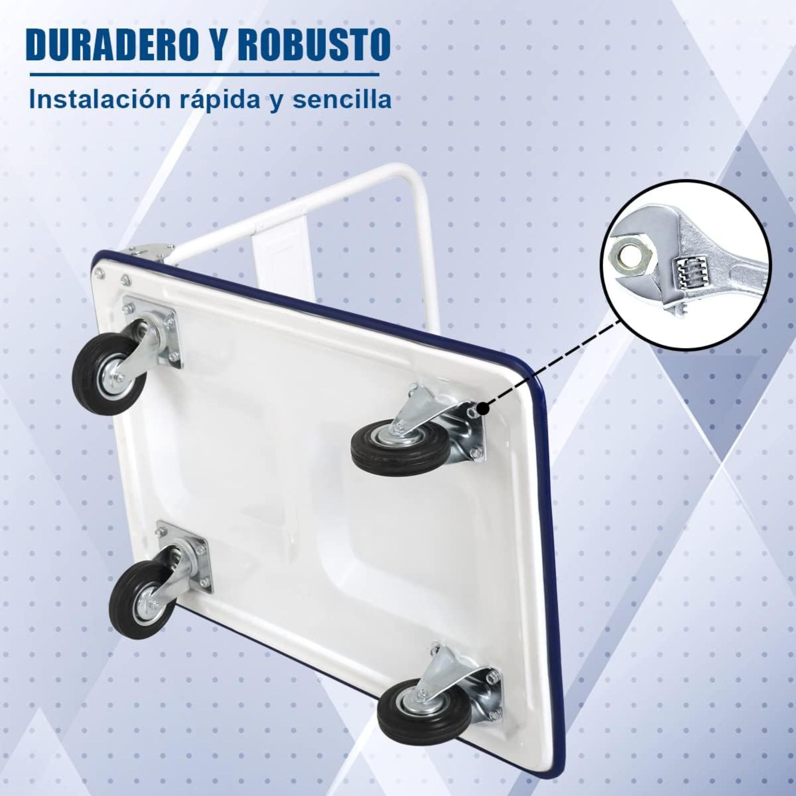 Carrinho Plataforma Dobrável DASCK – 150 kg – Aço Reforçado – Compacto e Robusto – Azul/Branco - 5